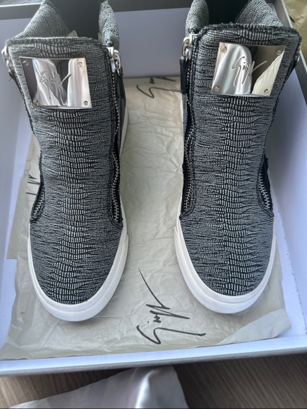 Giuseppe Zanotti Black & White Textured High-Top Sneakers